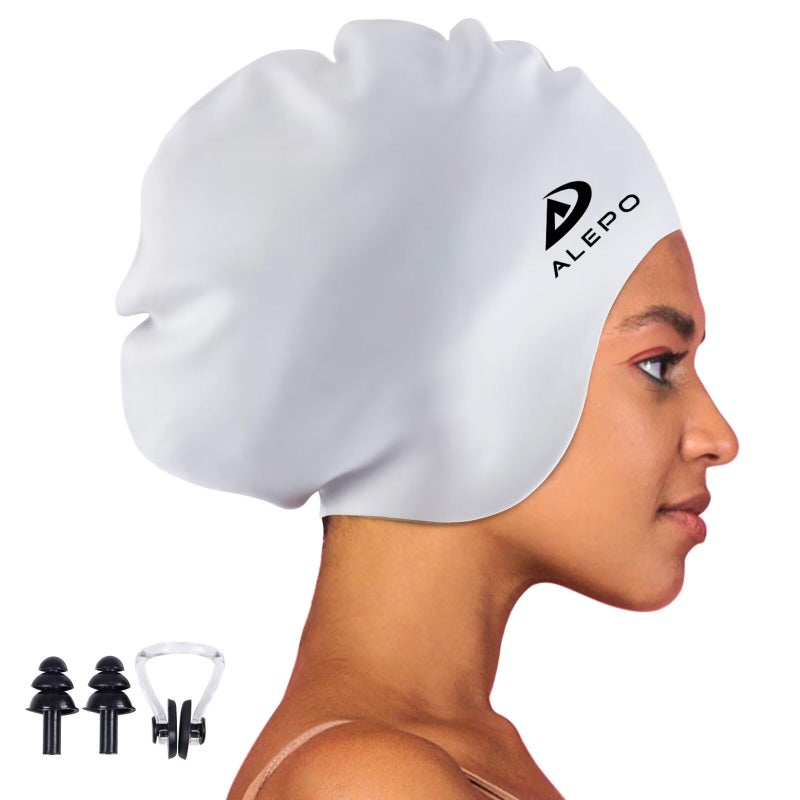 Alepo Extra Large Swim Cap for Women Men, Durable Silicone Swimming Hat with Ear Protection, Unisex Adults Bath Swimming Caps for Long Thick Curly Hair & Dreadlocks Braids Weaves Afro Hair - Image 1